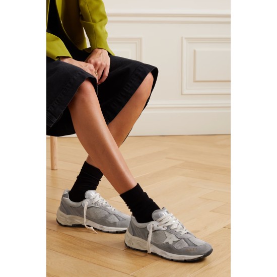 Dad-Star distressed leather-trimmed mesh and suede sneakers