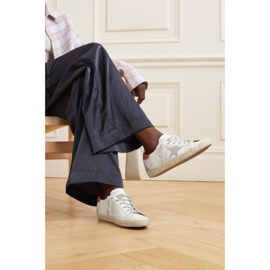 Super-Star suede-trimmed distressed leather sneakers