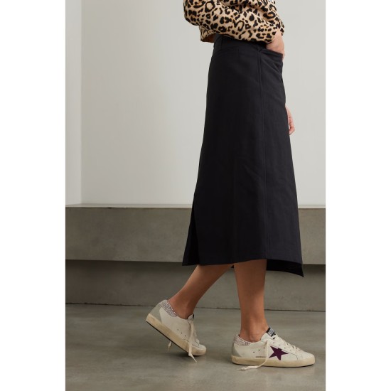 Super-Star crystal-embellished velvet-trimmed distressed leather sneakers
