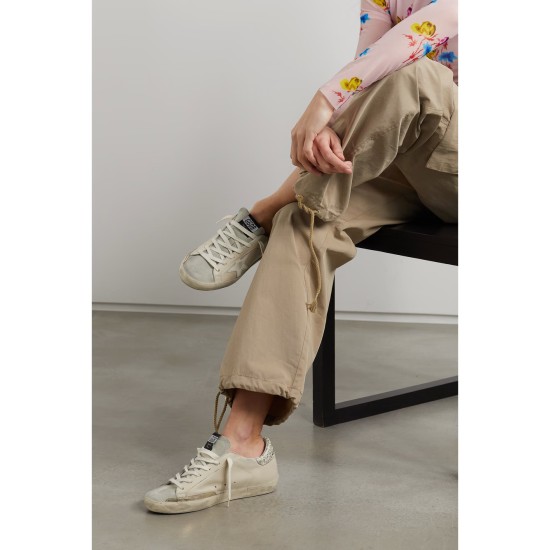 Super-Star metallic leopard-print distressed leather and suede sneakers