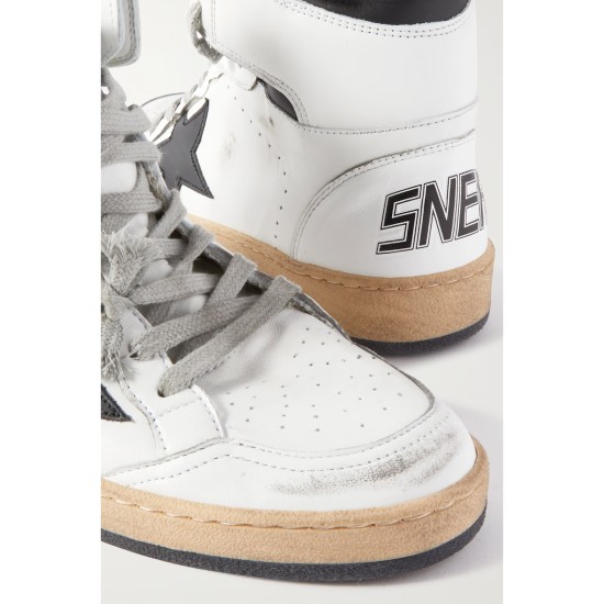 Sky-Star distressed printed leather high-top sneakers
